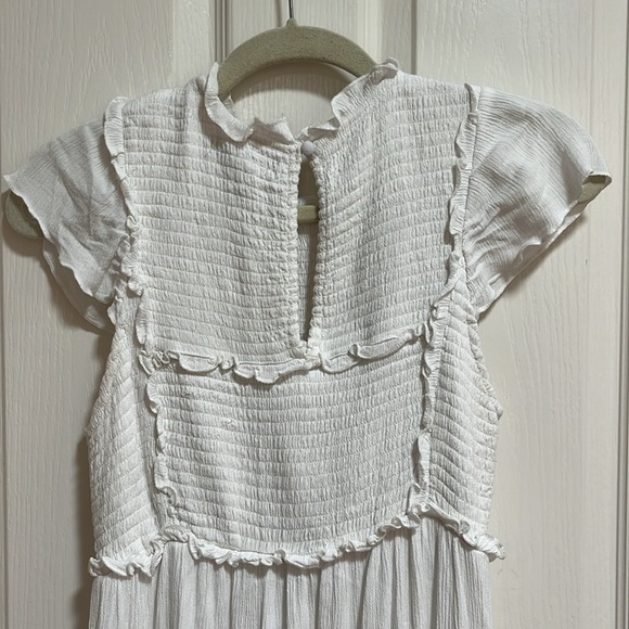 Urban Outfitters UO Sandra Ruffle Midi Maxi Dress Smocked Tiered Gauzy White M - Picture 9 of 14
